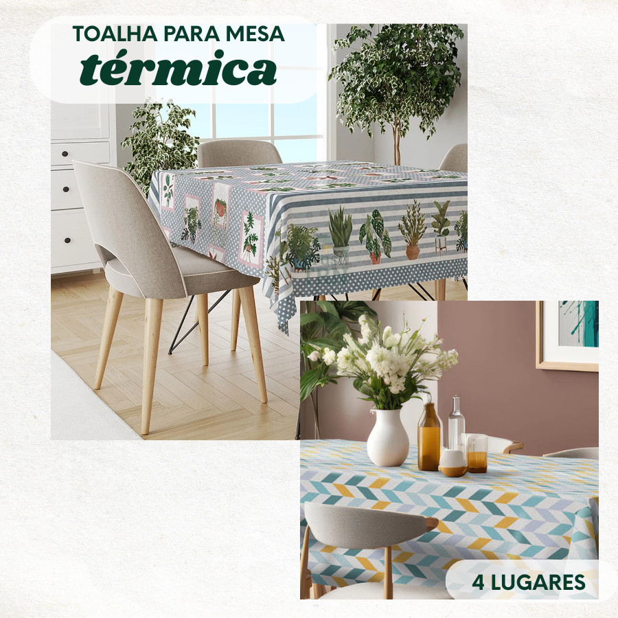 Toalha de Mesa Térmica 4 Lugares 1,4 x 1,4mt  Impermeável Estampada Forrada Plástico