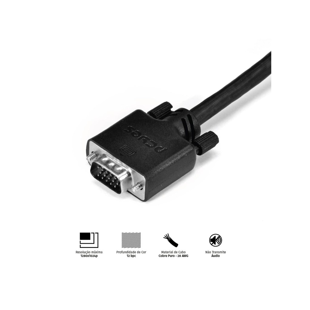 Cabo De Vídeo Vga 3+6 15 Pinos Macho Para Vga 3+6 15 Pinos Macho 28awg Puro Cobre 30 Metros - Pvm36-30