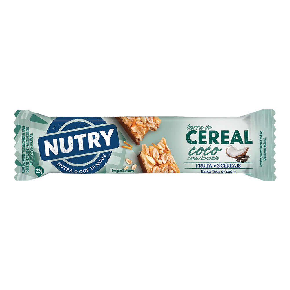 Detalhes do Barra De Cereal Coco Com Chocolate Nutry Com 24 Unidades De 22g