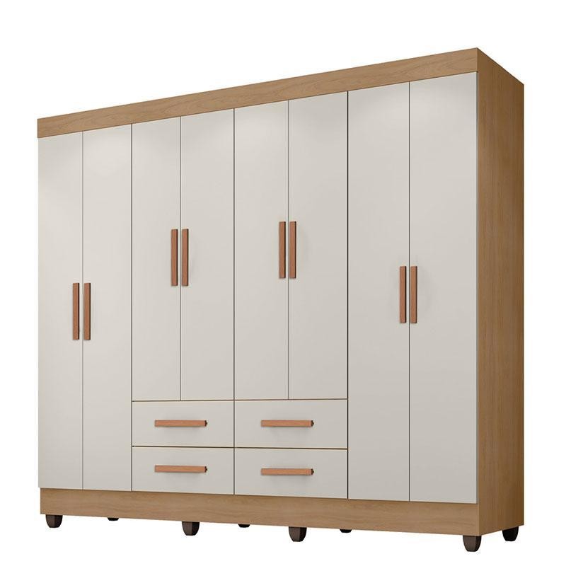 Guarda Roupa Casal Porto 8 Portas Nature Off White - Móveis Leão em Oferta na Shopee