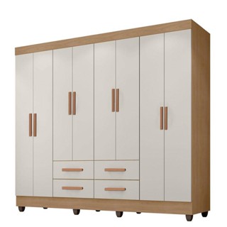 Guarda Roupa Casal Porto 8 Portas Nature Off White - Móveis Leão em Oferta na Shopee