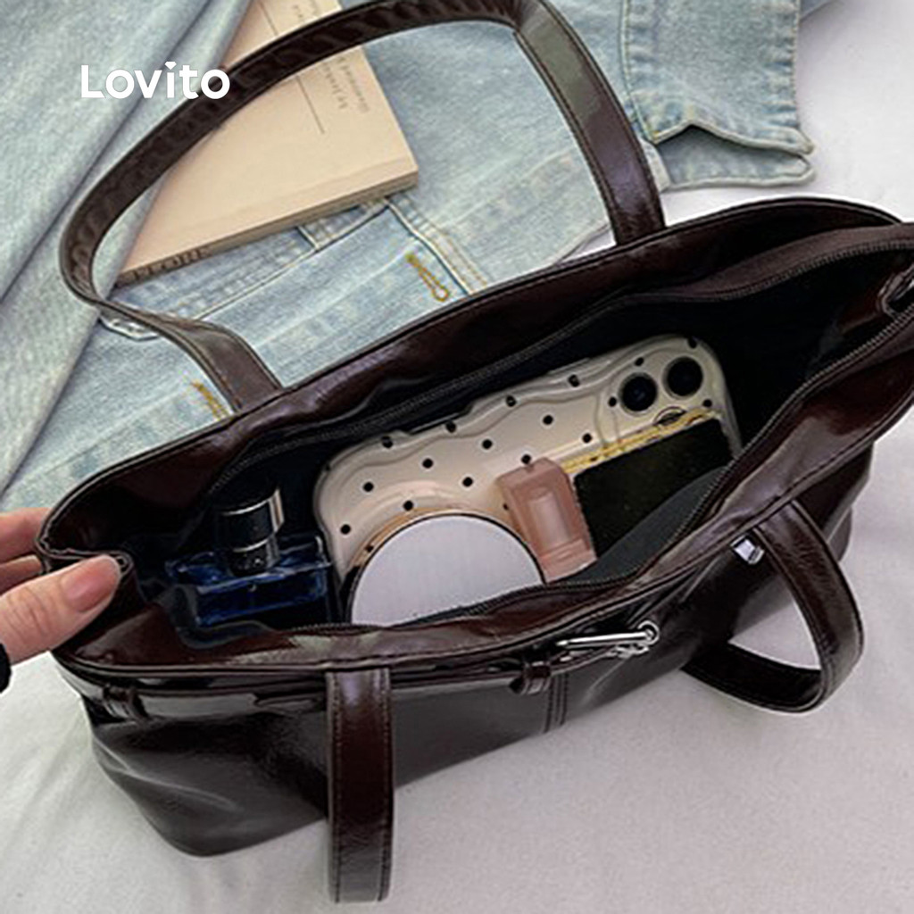Detalhes do Lovito Refine Bolsa Feminina Casual Estilo Vintage em Couro Encerado Texturizado com Alça Pequena LFA90450