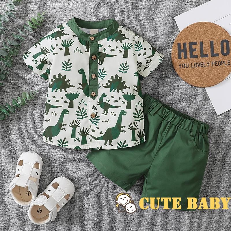 Eph-Conjunto de Verão Infantil para Meninos 2 Peças Camisa de manga Curta com Estampa de Dinossauro e Shorts,0-5 Anos