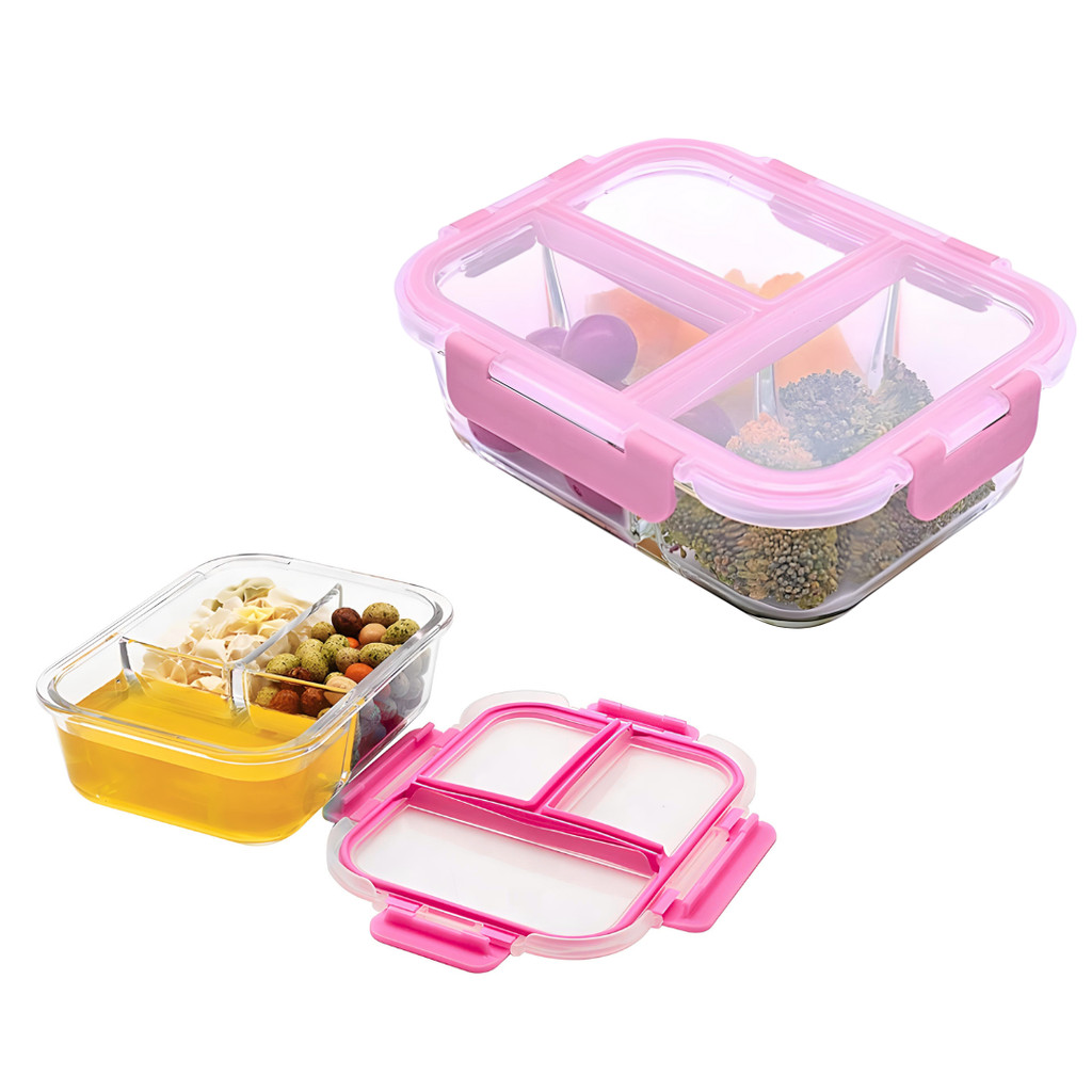 Pote Vidro Hermético 3 Divisórias Tampa Lock Marmita 1040ml em Oferta na Shopee