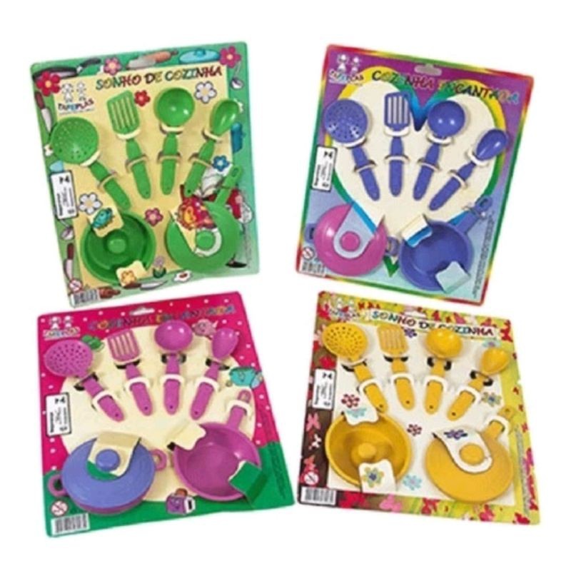 KIT 15 UNIDADES SONHO DE COZINHA OU COZINHA ENCANTADA INFANTIL COM PANELINHAS E COLHERES TOTAL 105  PEÇAS 11 CM BRINQU