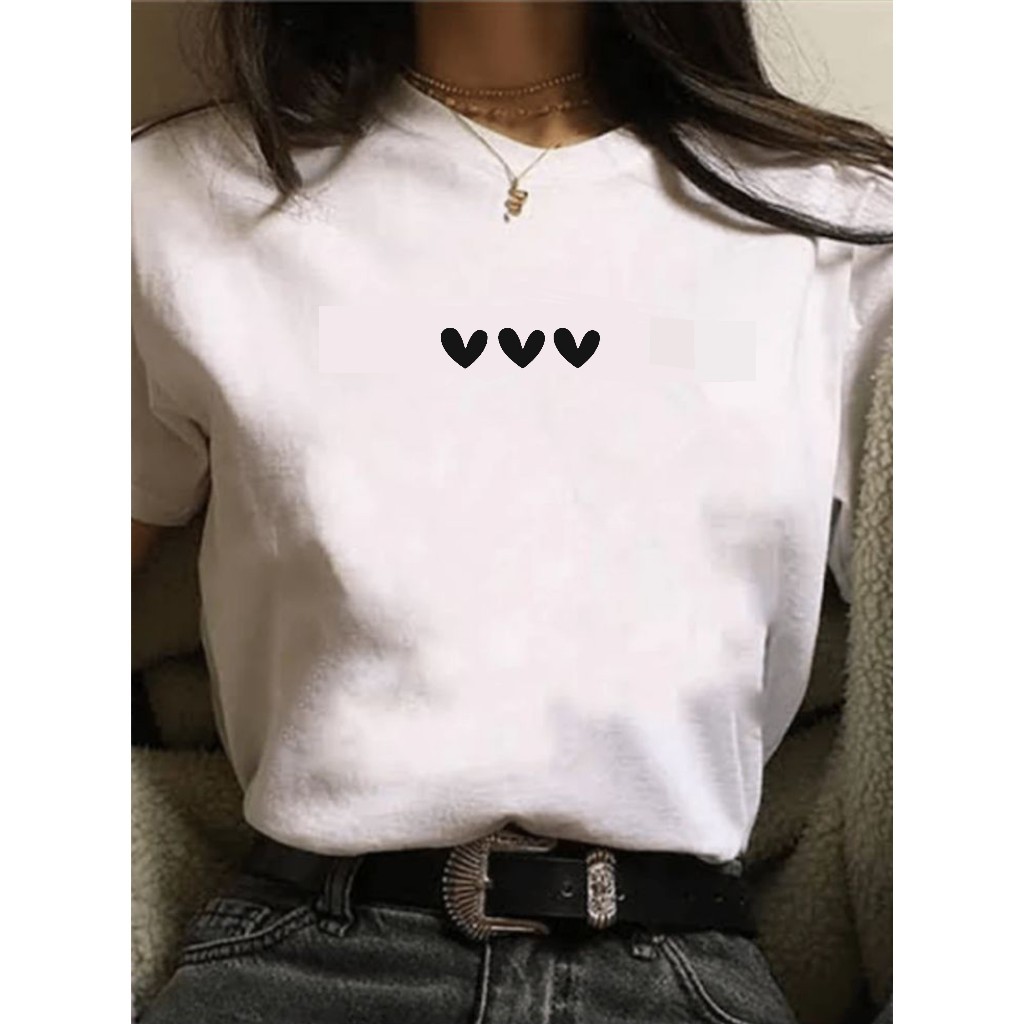 Blusa Feminina estilosa T-shirt  estampada coração minimalista Algodão camiseta elegante PREMIUM SPD