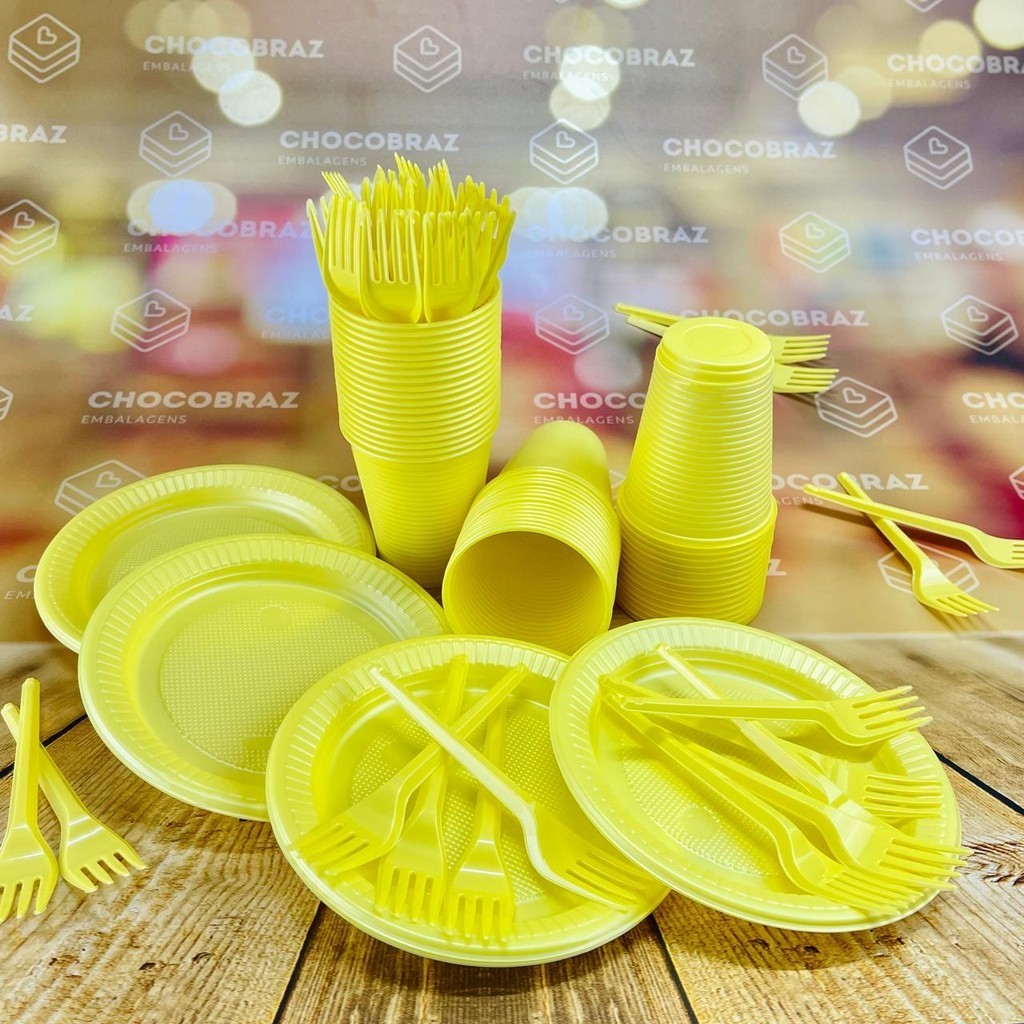 Kit Festa 50 PESSOAS DESCARTAVEIS DOCE DE LEITE CANDY COLORS PEROLADO GARFO + PRATO + COPO em Oferta na Shopee