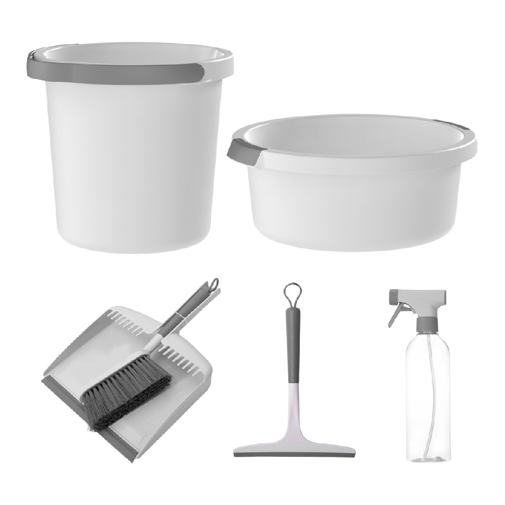 Kit Lavanderia Completa 5pçs Limpeza Balde Bacia Rodinho Pá Borrifador Acessórios Casa Nova Flow Ou