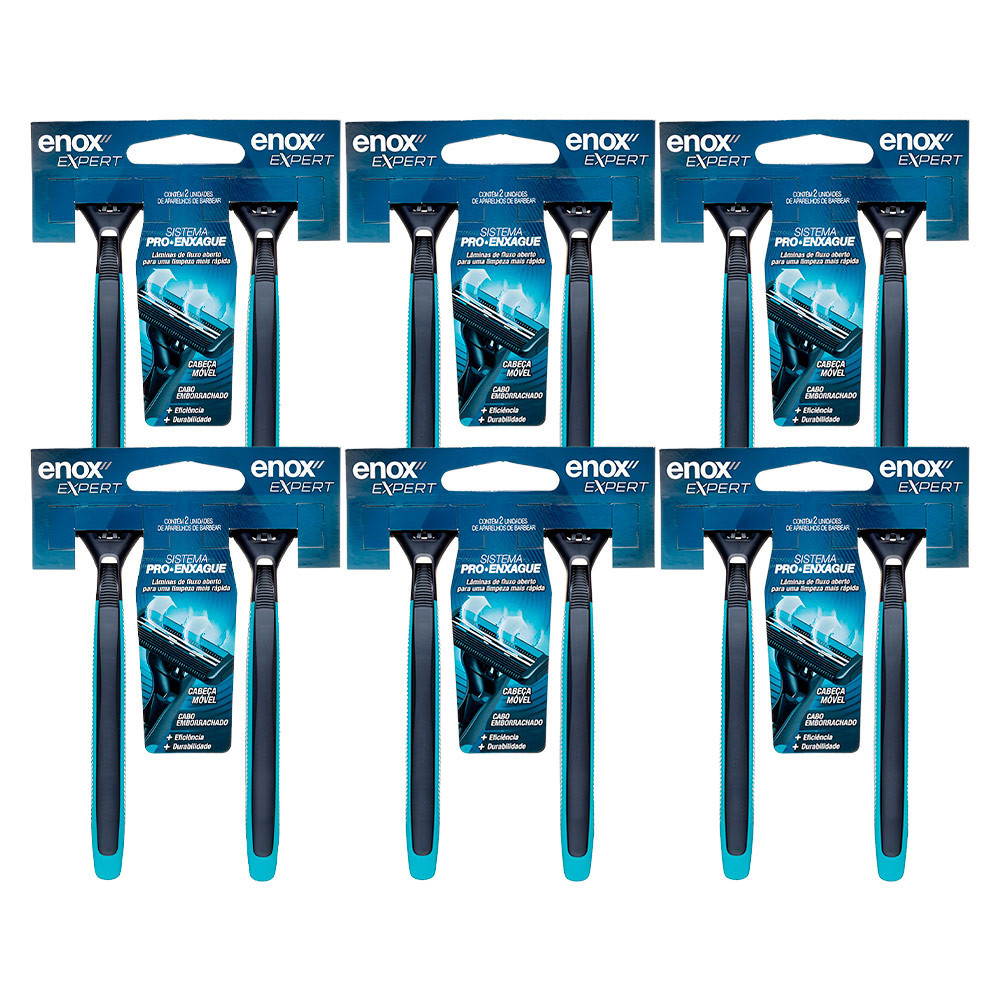 Kit 12 Aparelho de Barbear Descartável Barbeador 2 Lâminas Enox Expert