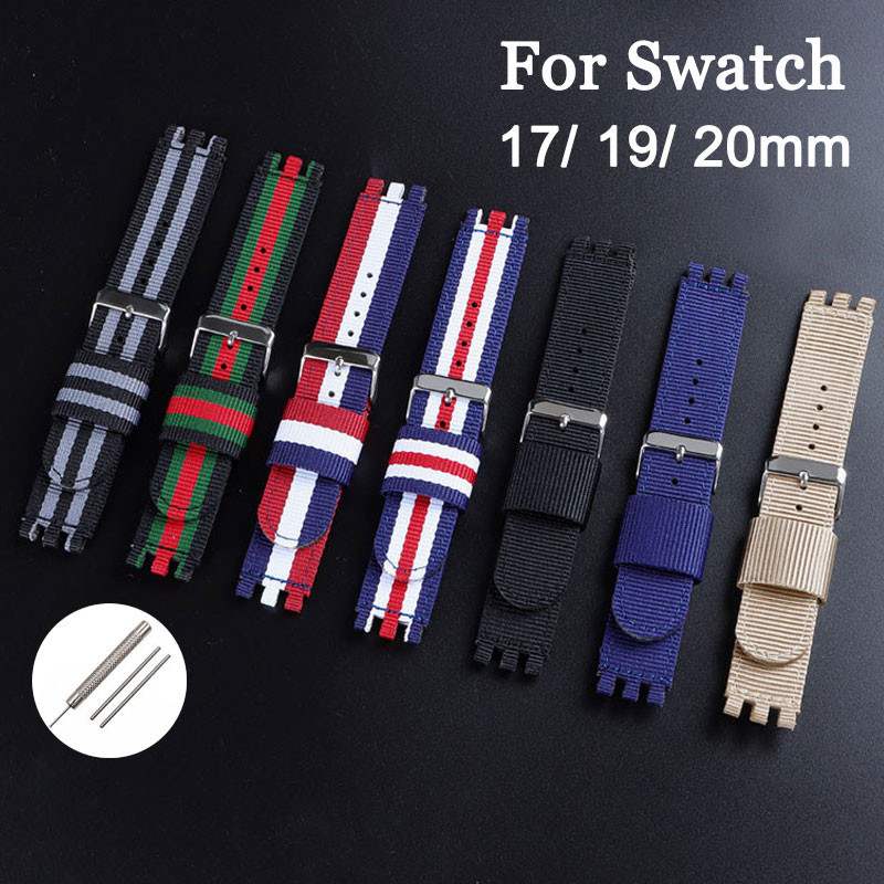 Pulseira De Relógio De Náilon 17mm 19mm 20mm Para Swatch Lona Tecer Militar Esporte Cinto De Pulso Masculino Feminino Ca em Oferta na Shopee