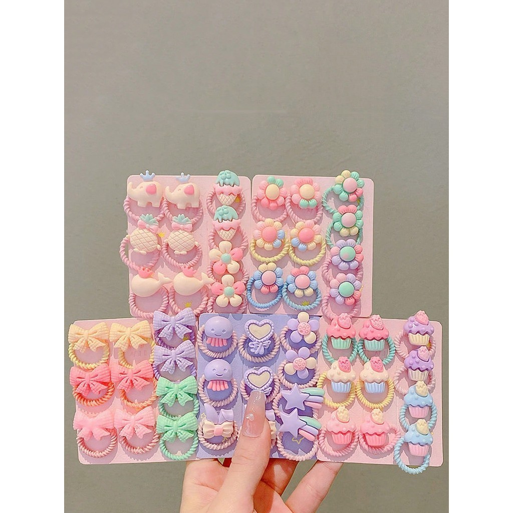 100 Peças Laços De Cabelo Pequenos Com Lacinho, Flores, Desenho De Animais De Desenho Animado Bonitinhos elastico para cabelos