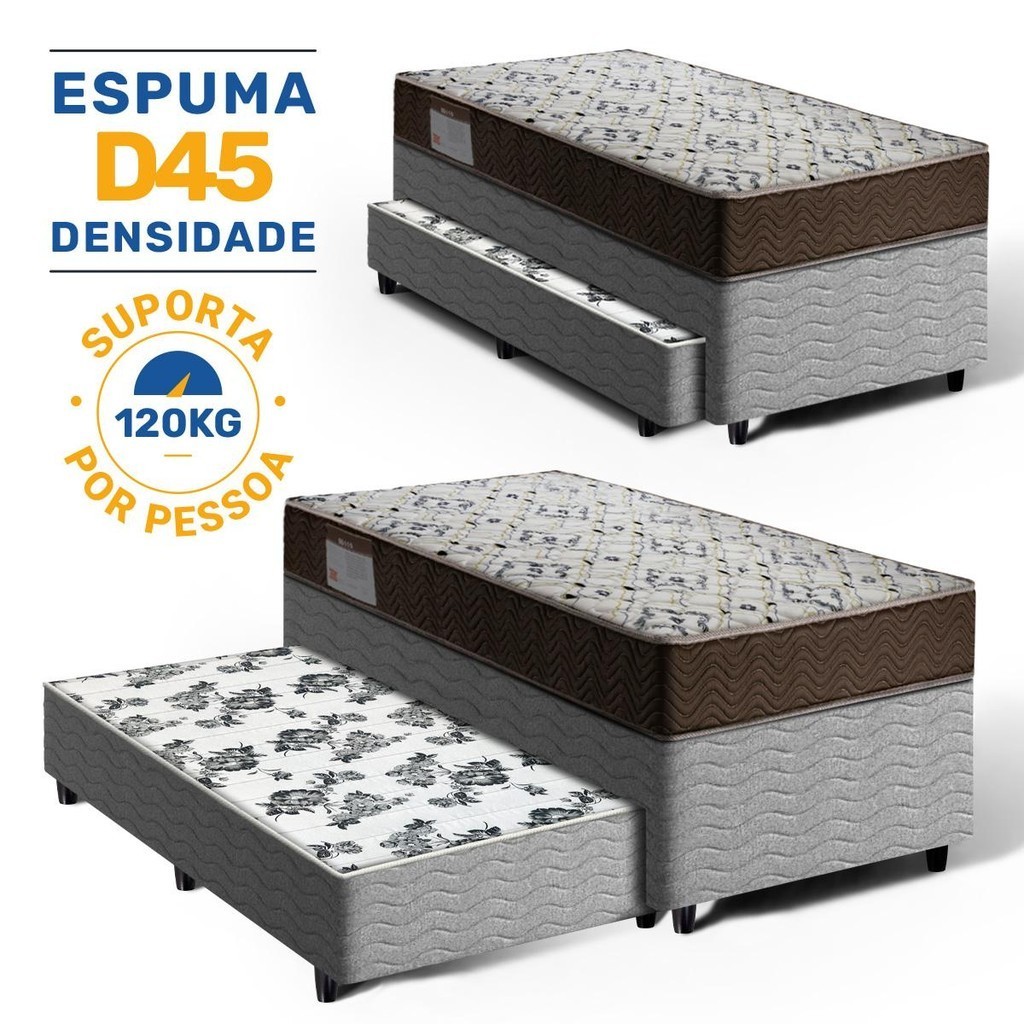 Cama Box com Colchão de Espuma D45 Ortobom ISO 150 + Auxiliar de Espuma Unique Solteiro 88cm em Oferta na Shopee
