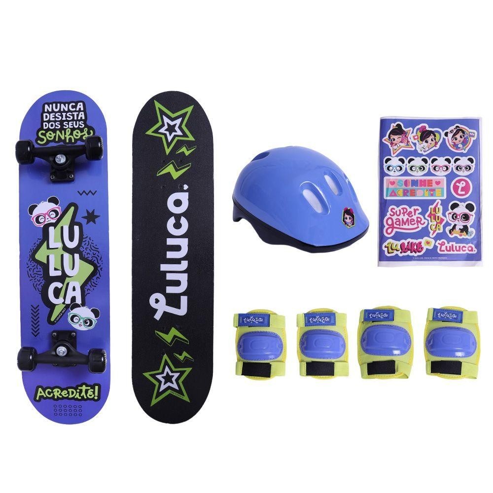 Luluca Skate Com Acessórios Nunca Desista - Fun Divirta-se em Oferta na Shopee