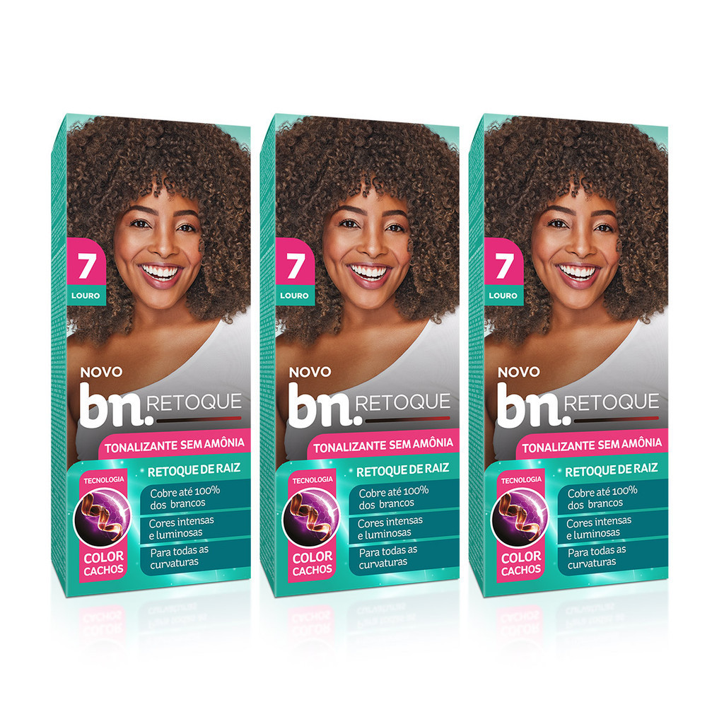 Kit Tonalizante  Louro 7.0 Sem Amônia 90g – Beleza Natural – Retoque Raiz (3 Unidades) em Oferta na Shopee