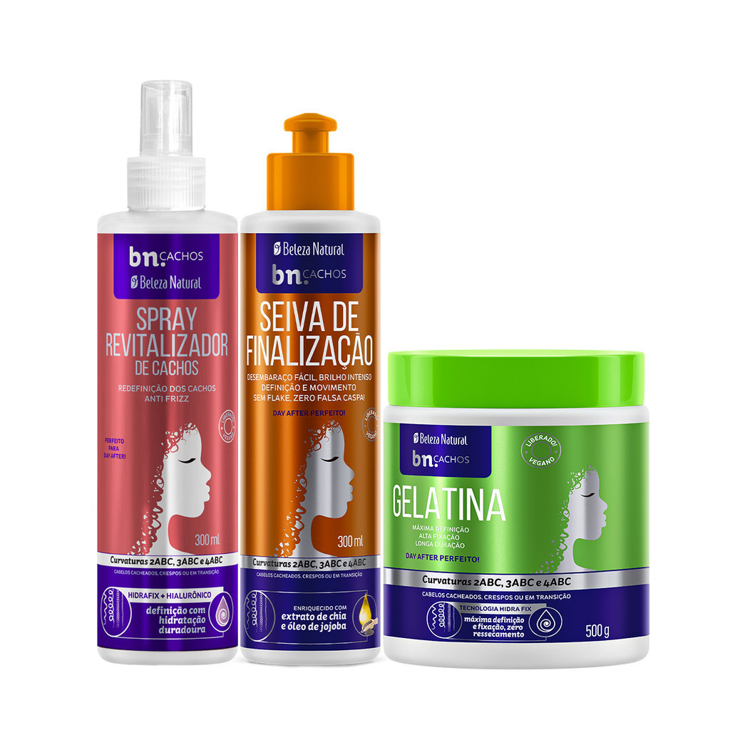 Kit Finalizador Beleza Natural Spray Revitalizador de Cachos + Seiva + Gelatina bn.Cachos em Oferta na Shopee