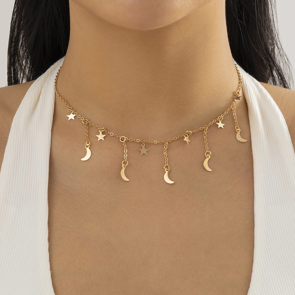 Corrente Tassel Com Lua E Pingente De Estrelas Colar Para Mulheres Encantos Da Tendência Clavicular No Pescoço Gargantilha Curta 2024 Fashion Jewelry Acessórios Femininos Presentes