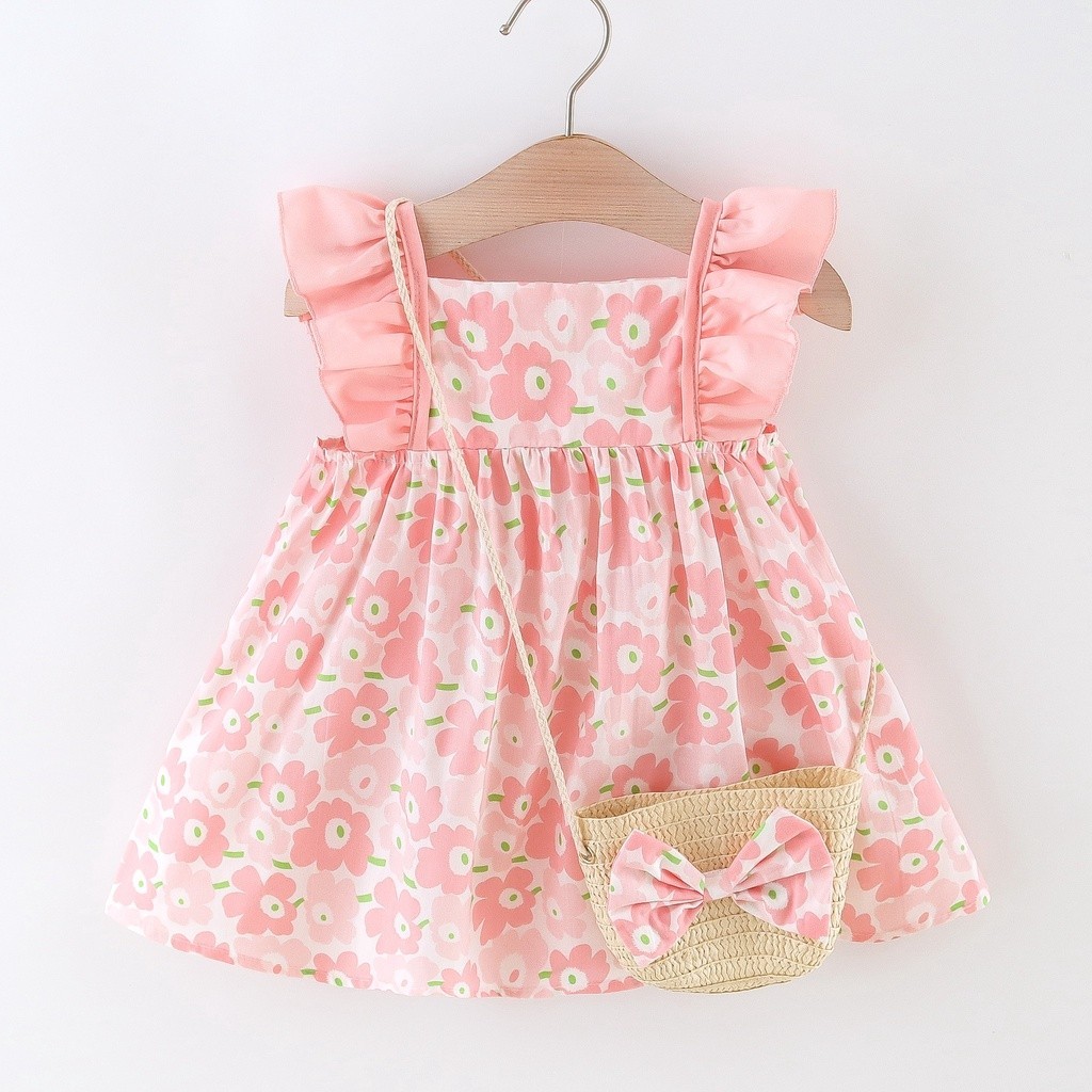 Summer New Korean Style Fashion Flower Print Baby Girl Dress Para Enviar A Mesma Bolsa De 0-3 Anos De Idade