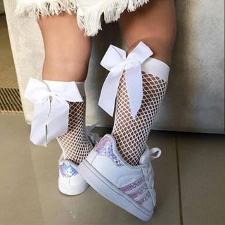 Baby Girl Breathable Primavera Verão Fishnet Meias De Laço De Peixe Branco em Oferta na Shopee