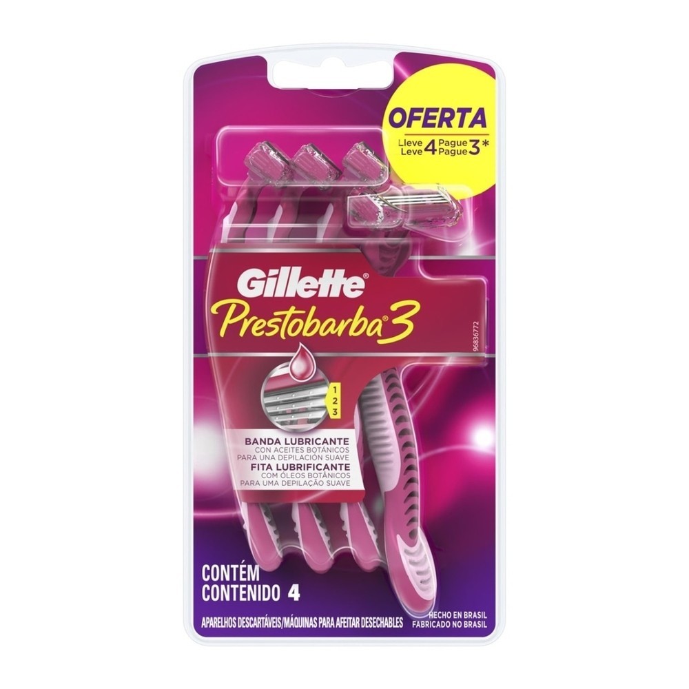 Aparelho Depilatorio Gillette Prestobarba 3 Leve 4 Pague 3 em Oferta na Shopee