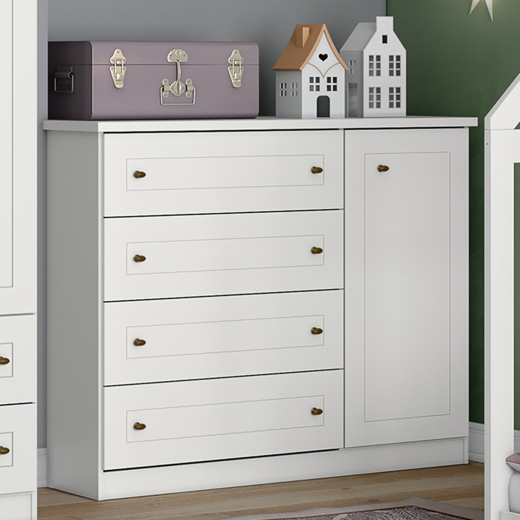 Cômoda de Bebê Americano 1 Porta 4 Gavetas Branco Hp - Henn em Oferta na Shopee