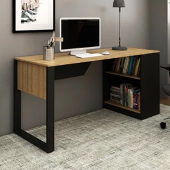 Mesa para Escritório 1 Prateleira Me4182 Amêndoa/Preto - Tecno Mobili