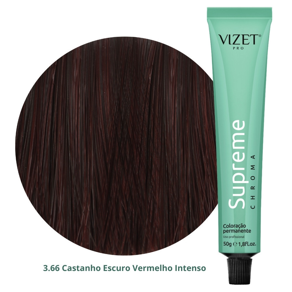 Coloração Supreme Chroma 3.66 Castanho Escuro Vermelho Intenso 50gr Vizet