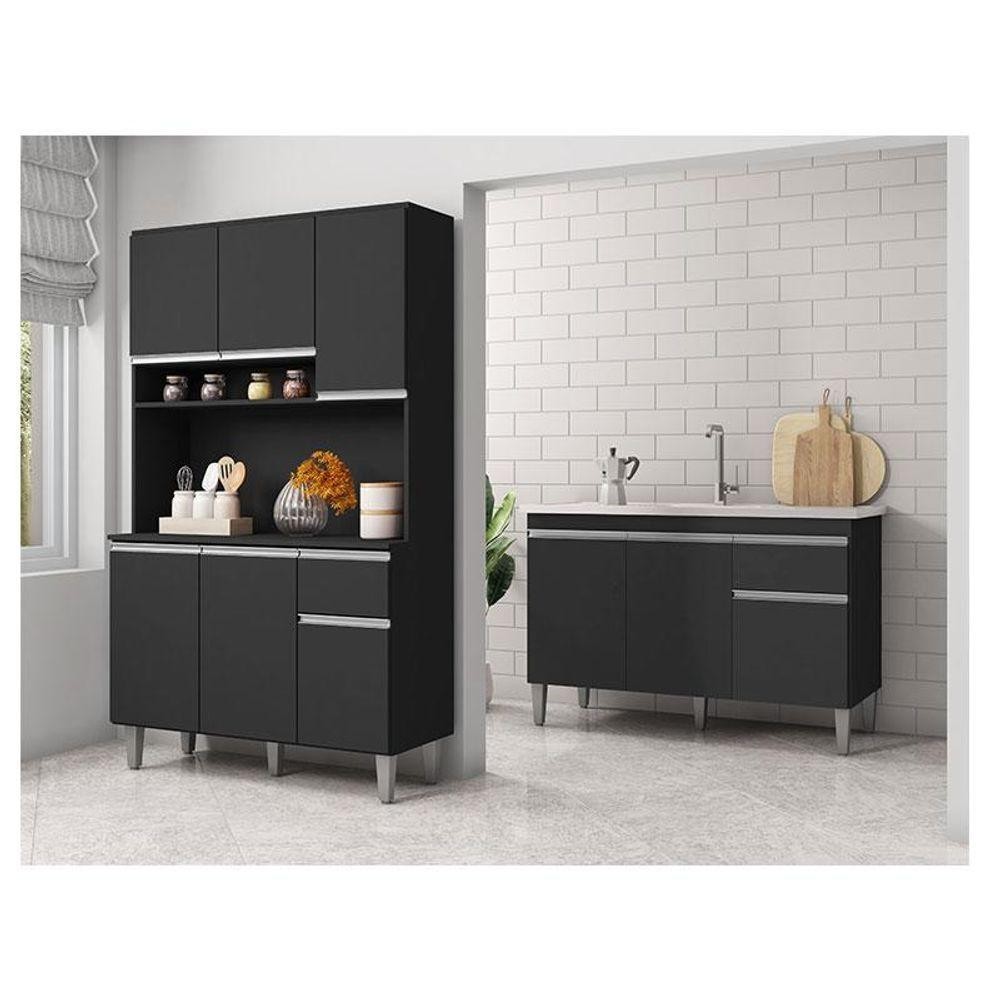 Balcão De Pia Tatiane 120 cm e Armário Cozinha Kit Márcia Preto Fosco - AJL em Oferta na Shopee