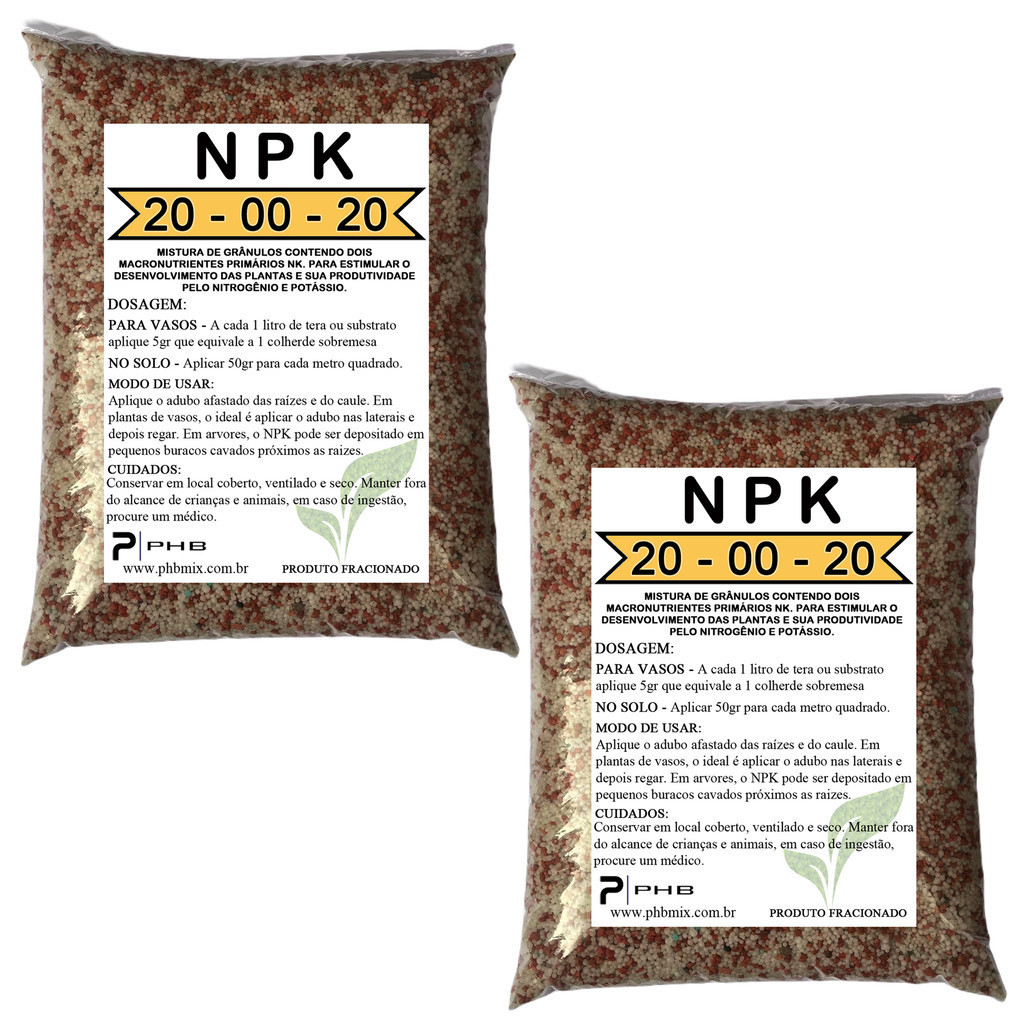 2kg Adubo Fertilizante 20.00.20 Hortaliça Gramado Frutífera