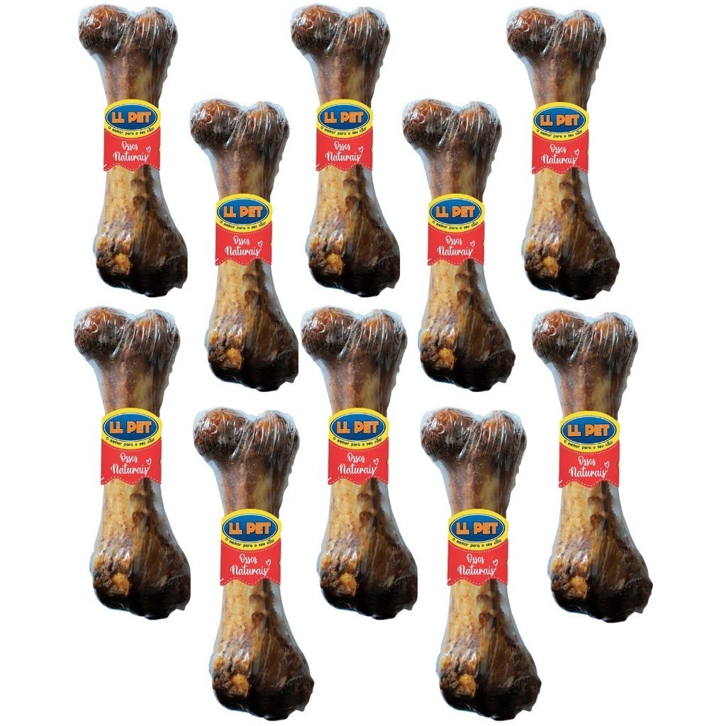 Osso Fêmur Suíno Defumado Pet Petisco Natural Mordedor Para Cachorro Cães Kit Com 10 Un