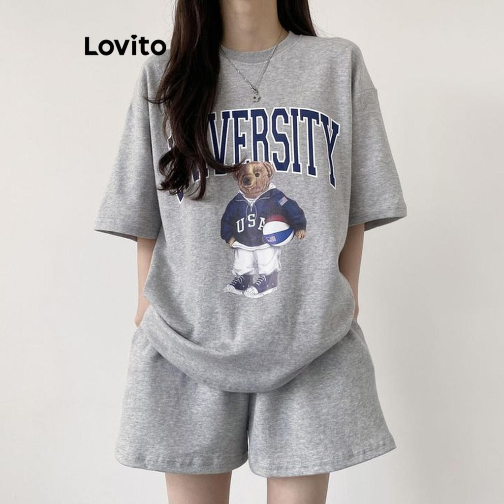 Lovito Casual Letter Pocket Colorblock Shorts Sets for Women LNL46083