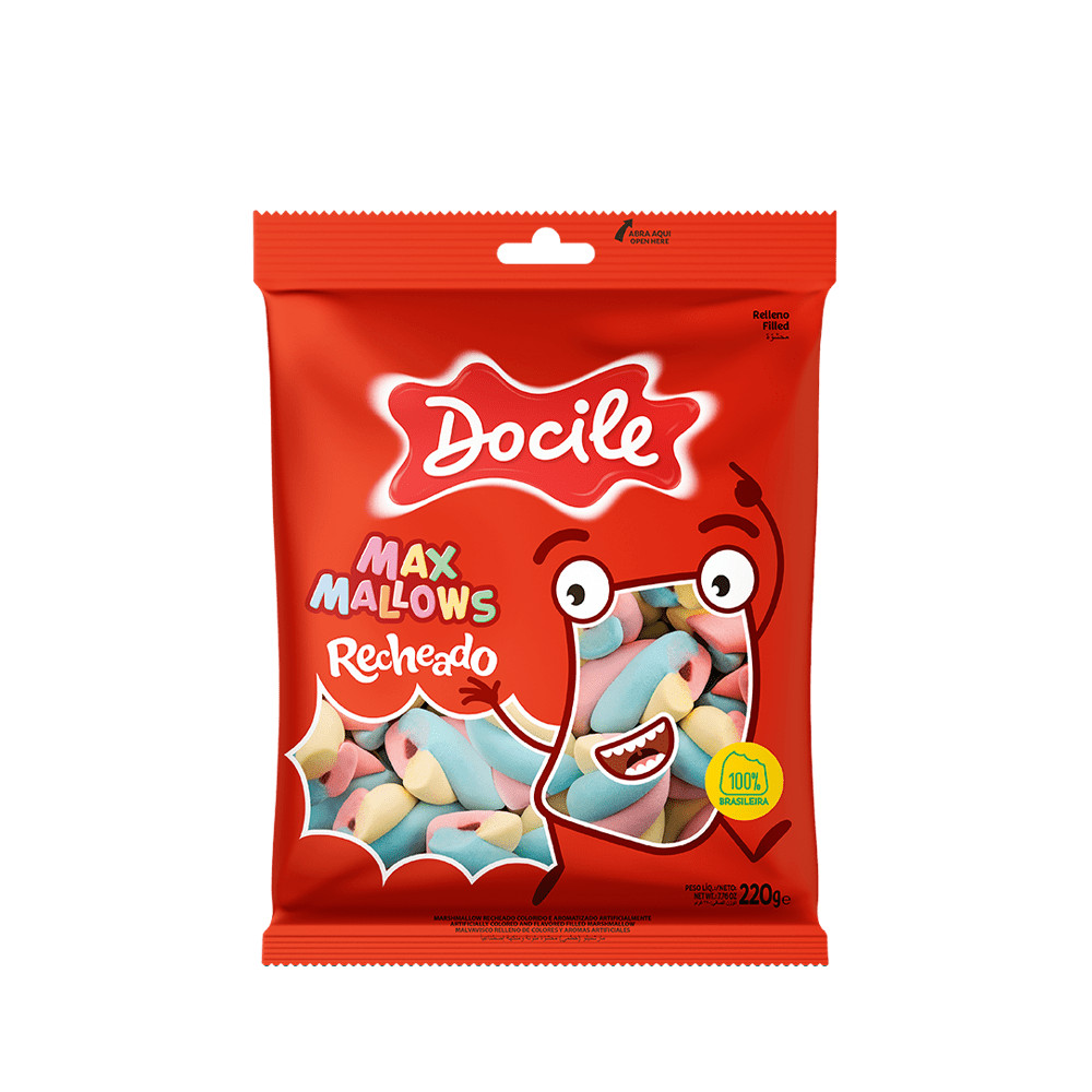 Marshmallow Recheado Colorido 220g - Docile