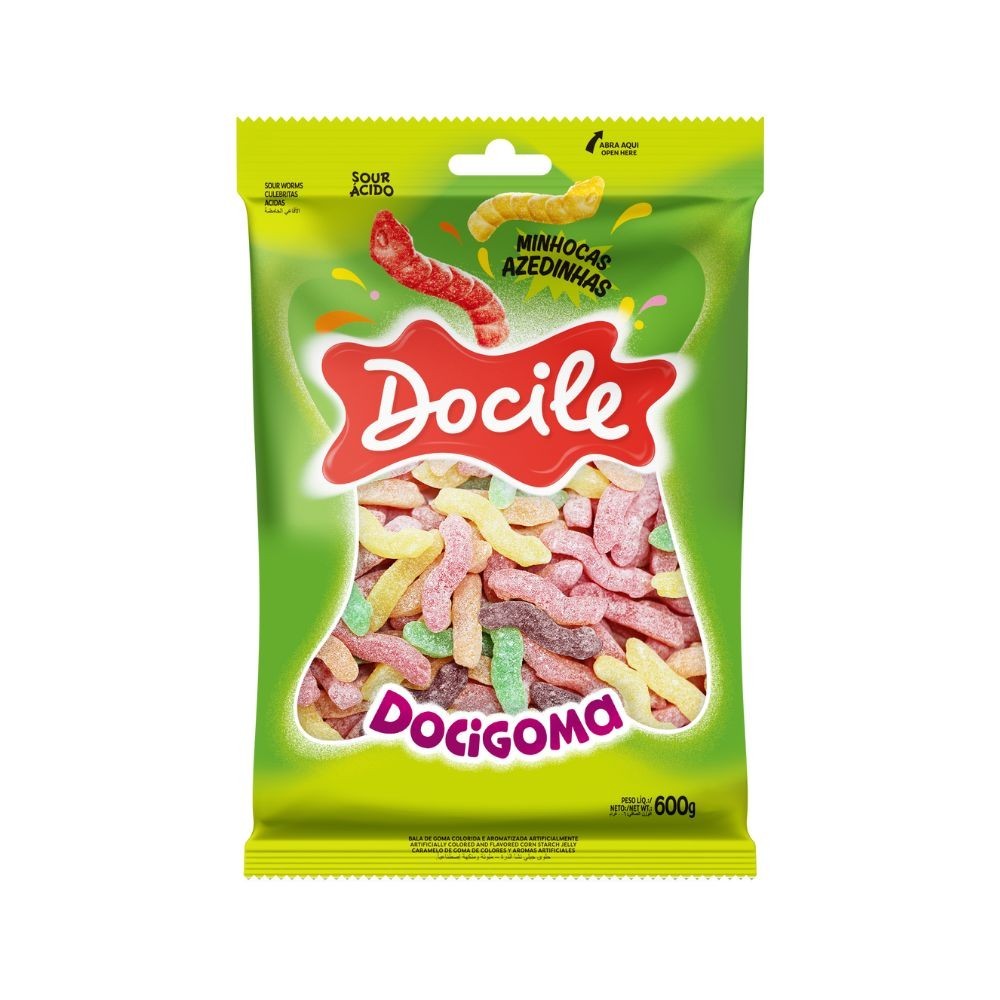 Bala de Goma Minhocas Azedinhas 600g - Docile em Oferta na Shopee