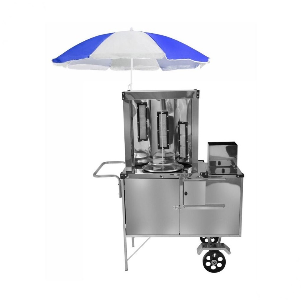 Carrinho de Churrasco Grego Inox Guarda Sol e Rodas Maciças Cefaz
