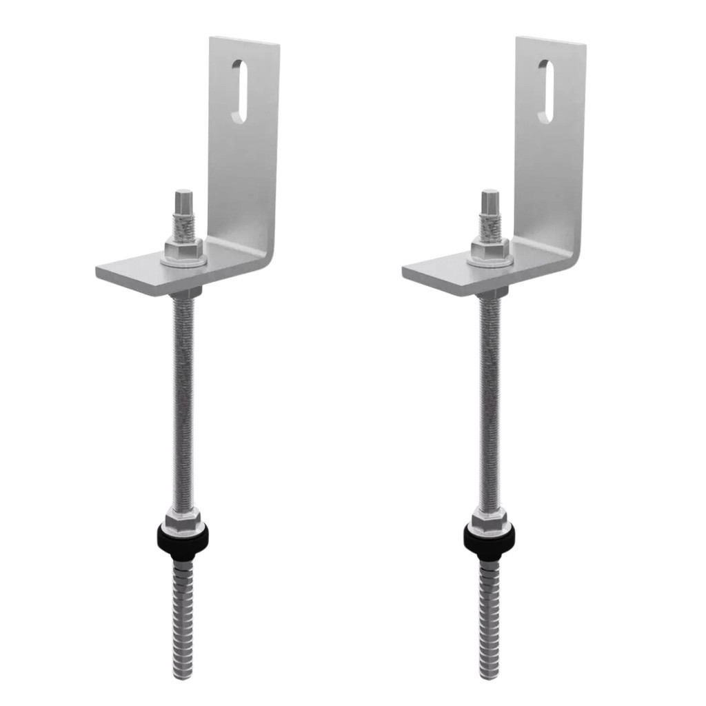 Kit 02 Estrutura Suporte Fixa Linha C Placa Painel Solar Inox Telha Fibrocimento Ondulada Viga Madeira Perfil Master