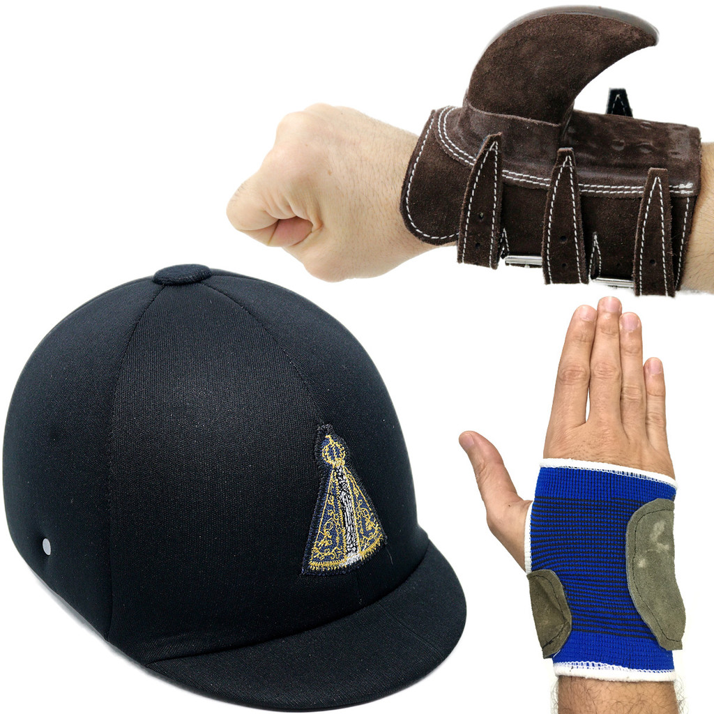 KIT Capacete Santa Luva 5 Atacas Munhequeira Vaquejada Abvaq