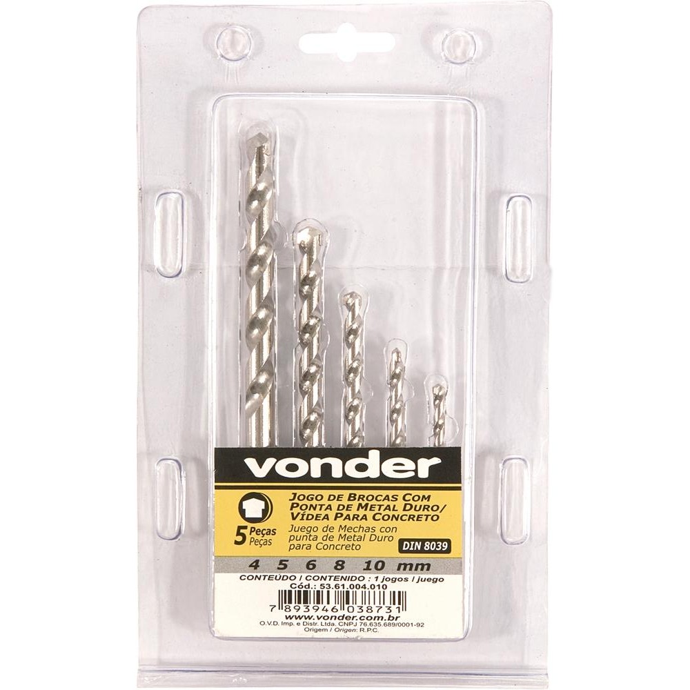 Jogo Broca Vídea 4-10mm Din 8039 para concrt com 5 peças Vonder em Oferta na Shopee