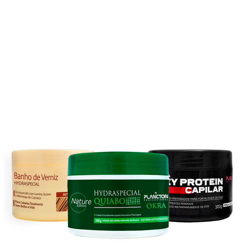 Combo Cronograma - Quiabo 300gr, Verniz 300gr e Whey 300gr -  Plancton Professional