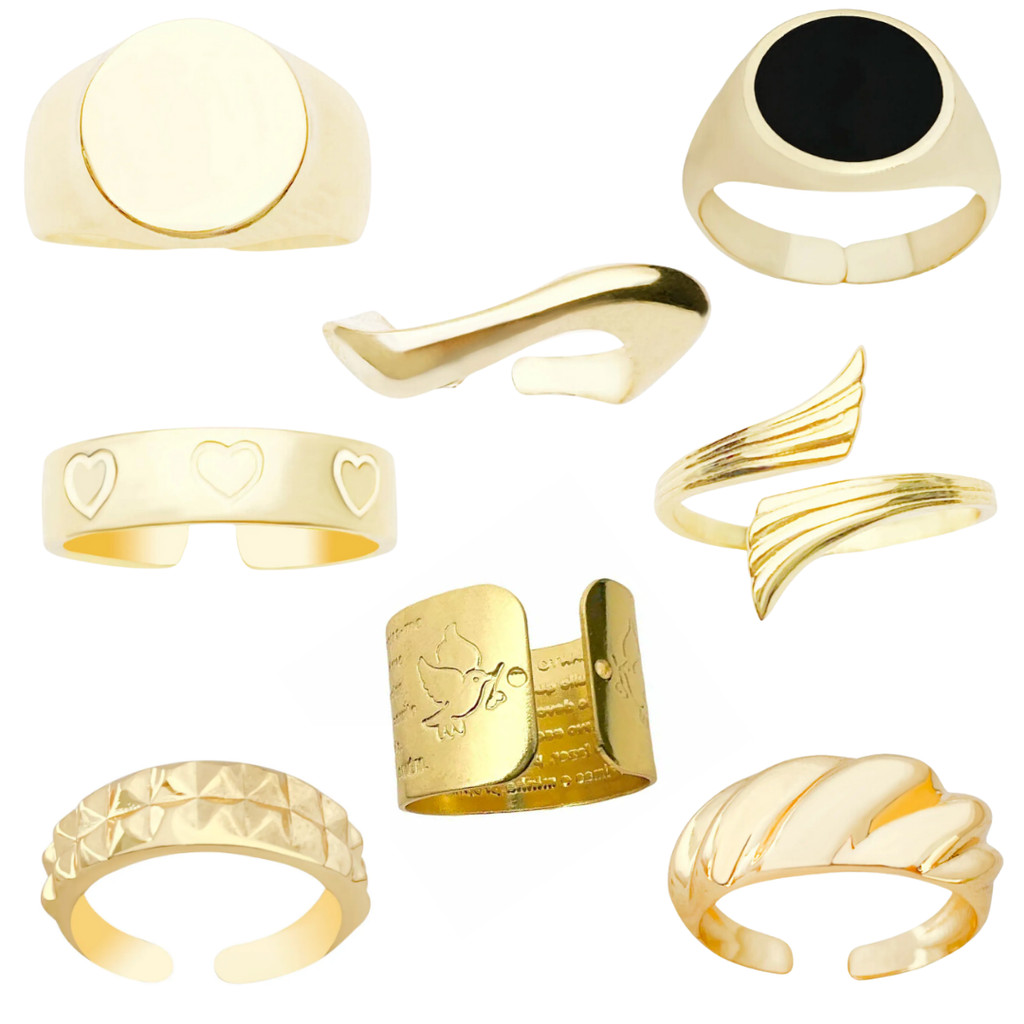 Anel Feminino Elegante Banhado a Ouro 18K Ajustável Moderno