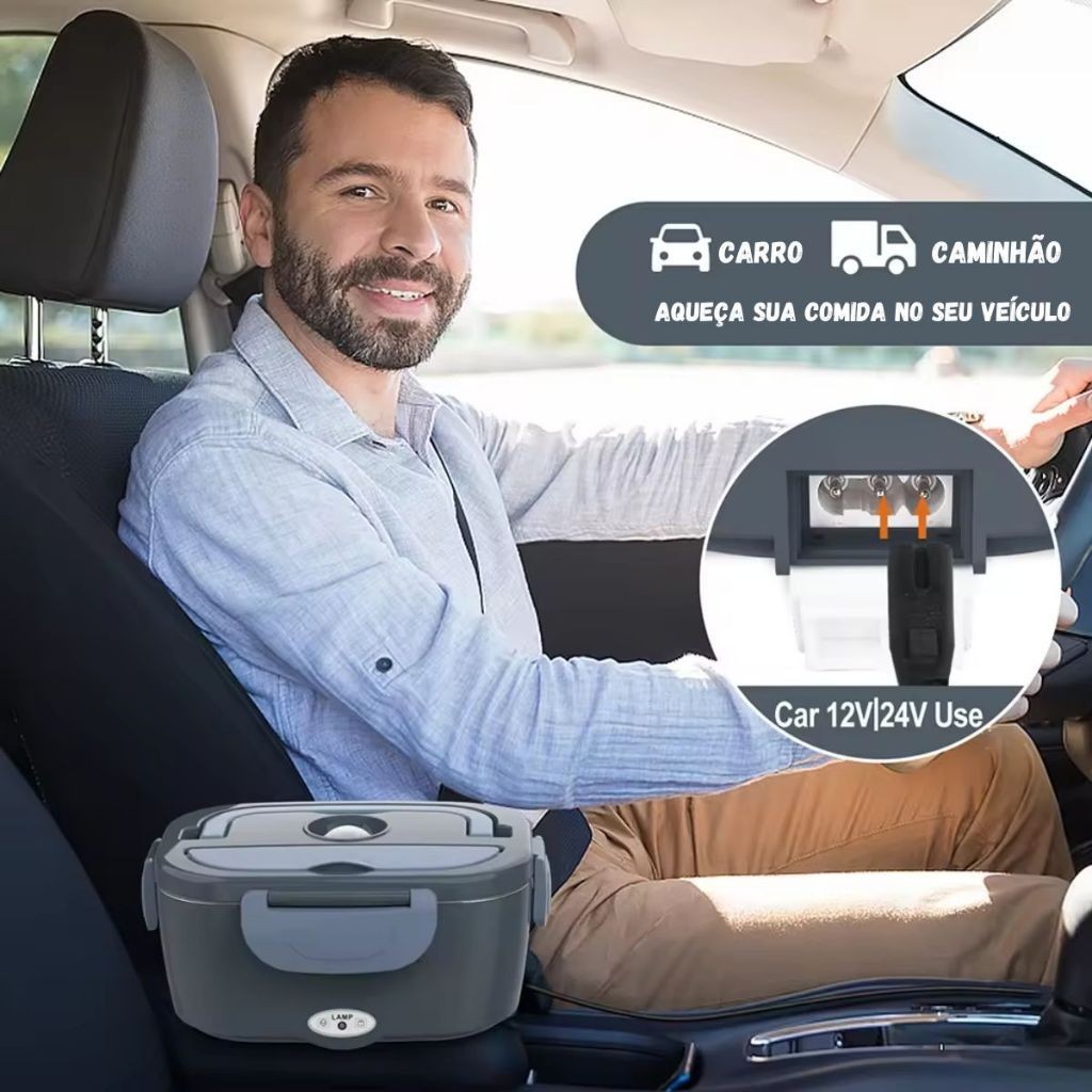 Marmita Elétrica Portátil 2 em 1 Bivolt 12V/24V e 110V/220V para Casa, Carro, Uber e Caminhão — imagem 2 de 2