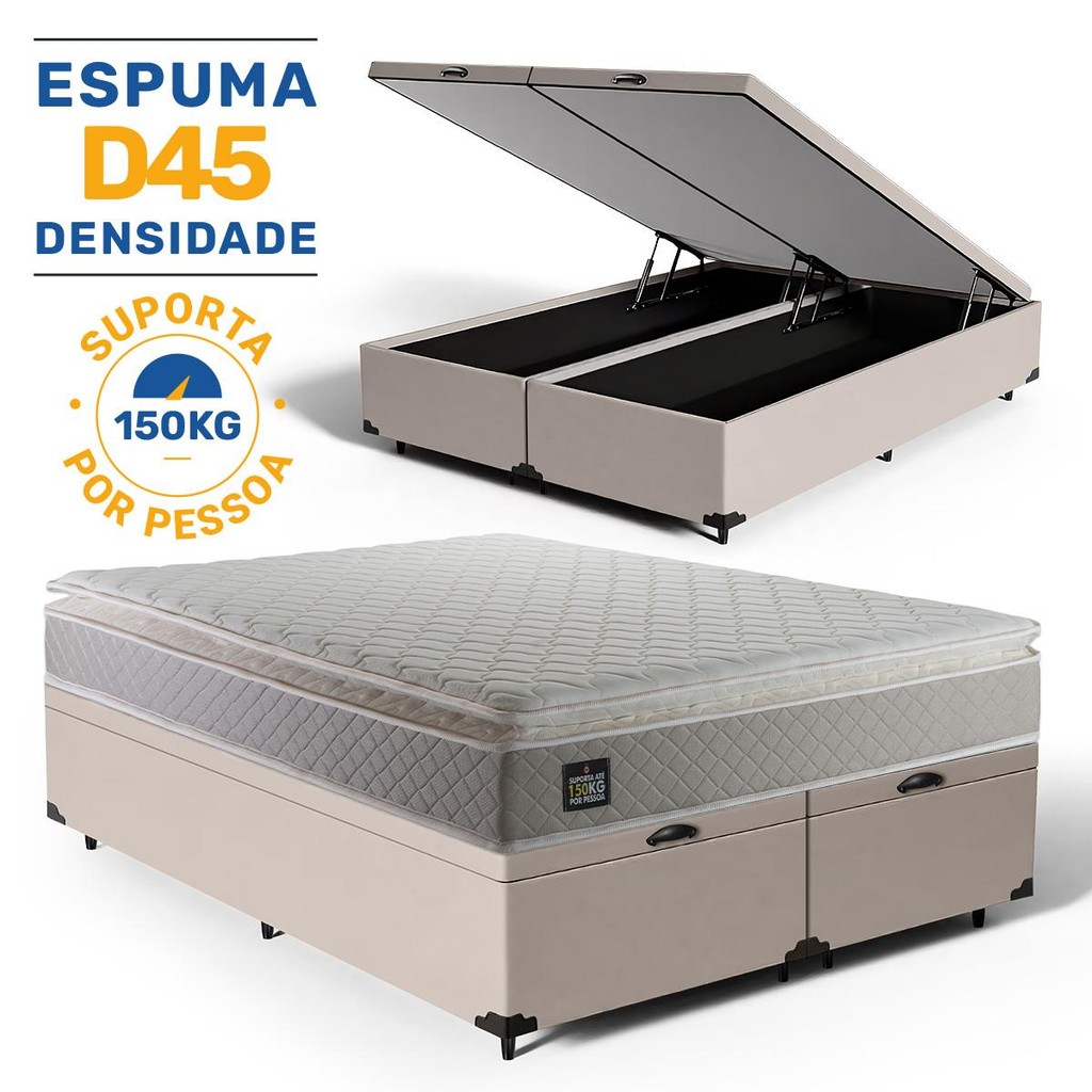 Cama Box Baú com Colchão de Espuma D45 Pillow Top Strong Queen 158cm em Oferta na Shopee