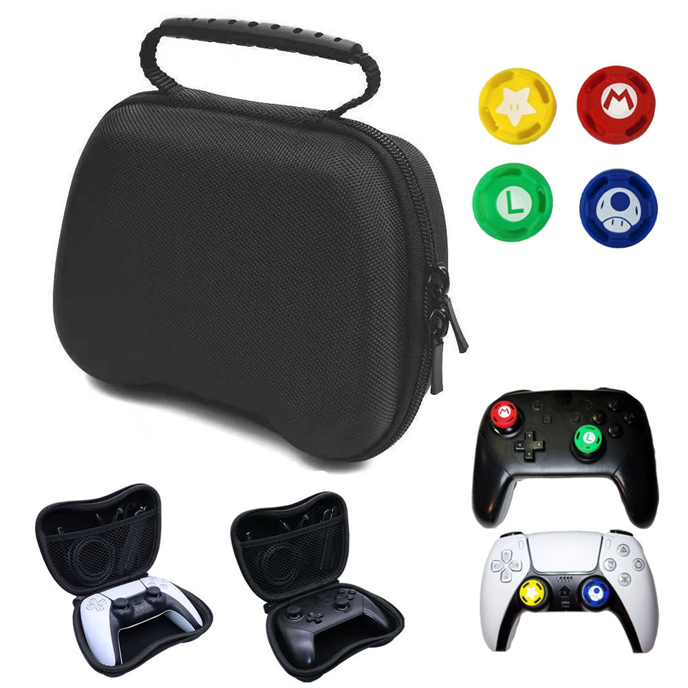 Estojo Controle Nintendo Switch Pro PS4 PS5 + 4 Grips Mário