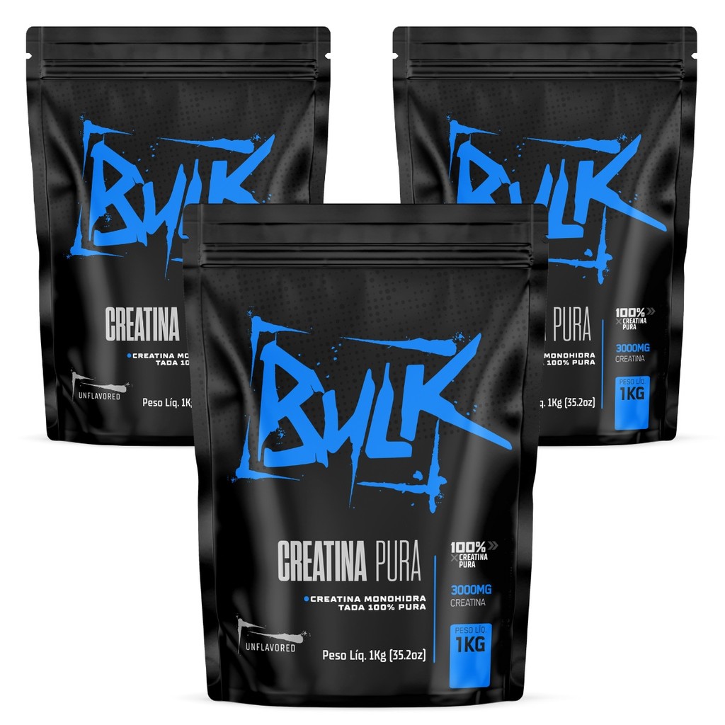 Kit 3x Creatina Monohidratada Importada 100% Pura Aprovada 1KG - Bulk Suplementos