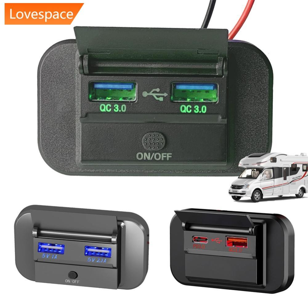 LS-STORE Adaptador De Tomada Para Carregador De Ônibus De Carro QC3.0 Carga Rápida PD Tipo C Portas USB Duplas 12V/24V Painel De Alimentação Com Swith Motocicletas Marítimas A5Q7