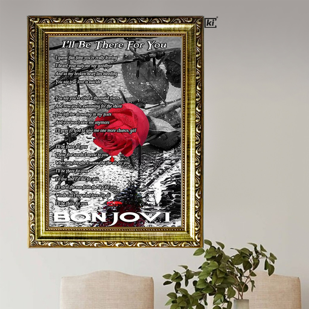 Quadro Moldura Bon Jovi I Ll Be There Grande Bon Jovi Trabalhada 47x35cm