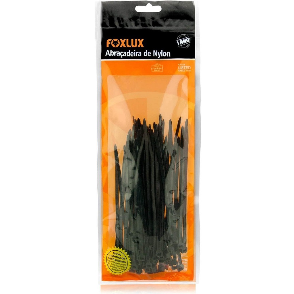 Abraçadeira de Nylon Foxlux 200x4,8mm Preto | resistência reforçada, fixação prática Kit com 400
