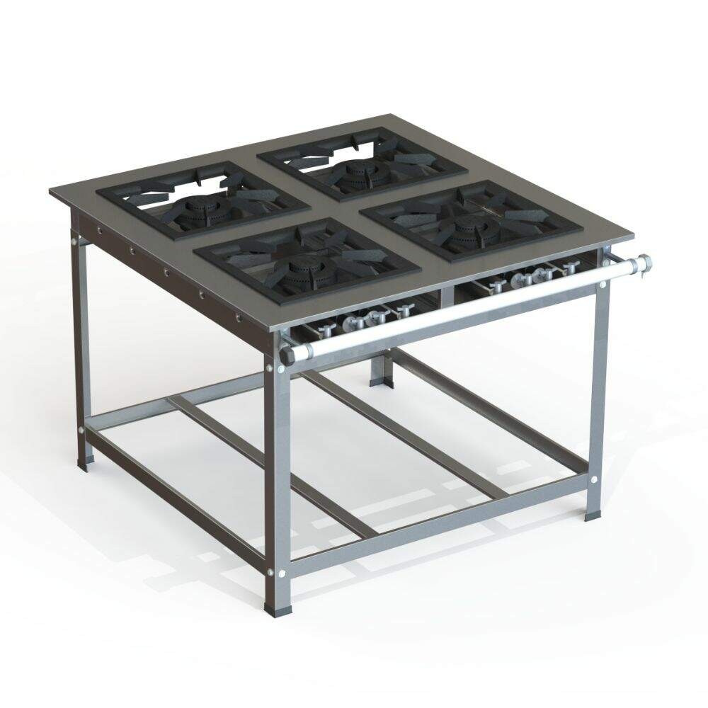 Fogão Industrial Inox 40x40 P10 4 Bocas Baixa Pressão 4 QD JS Martins