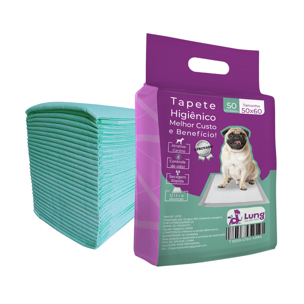 Tapete Higiênico Fralda Absorvente 50X60cm 50 Unidades Econômico p/ Cachorro Pet Envio Imediato