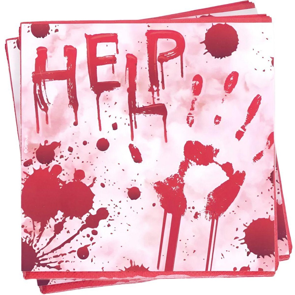 Guardanapo Decoração Halloween Terror 20 Folhas Escrito Help com Sangue Fake Enfeite Mesa Dia Das Bruxas