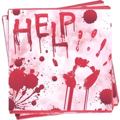 Guardanapo Decoração Halloween Terror 20 Folhas Escrito Help com Sangue Fake Enfeite Mesa Dia Das Bruxas