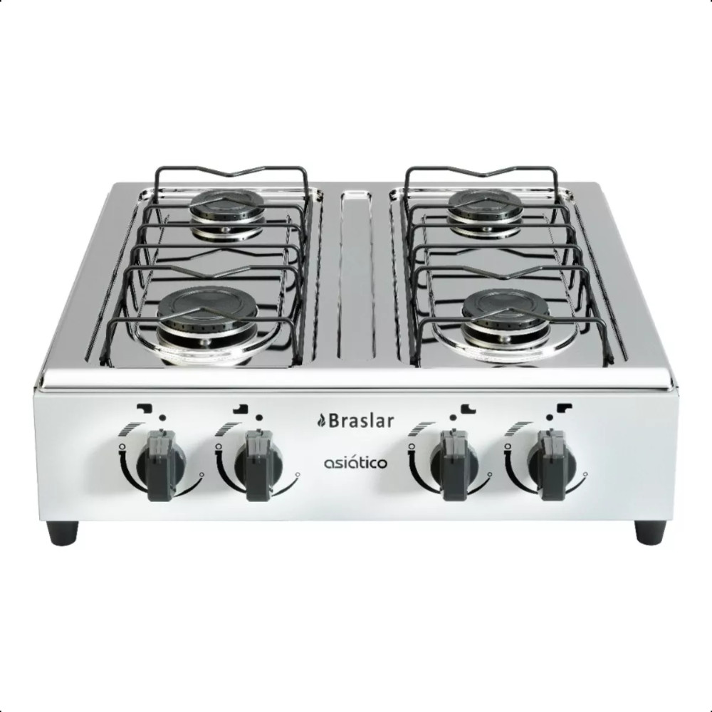 Fogão Cooktop De Mesa 4 Bocas Portátil Asiático Braslar A Gás Acendimento Manual Branco